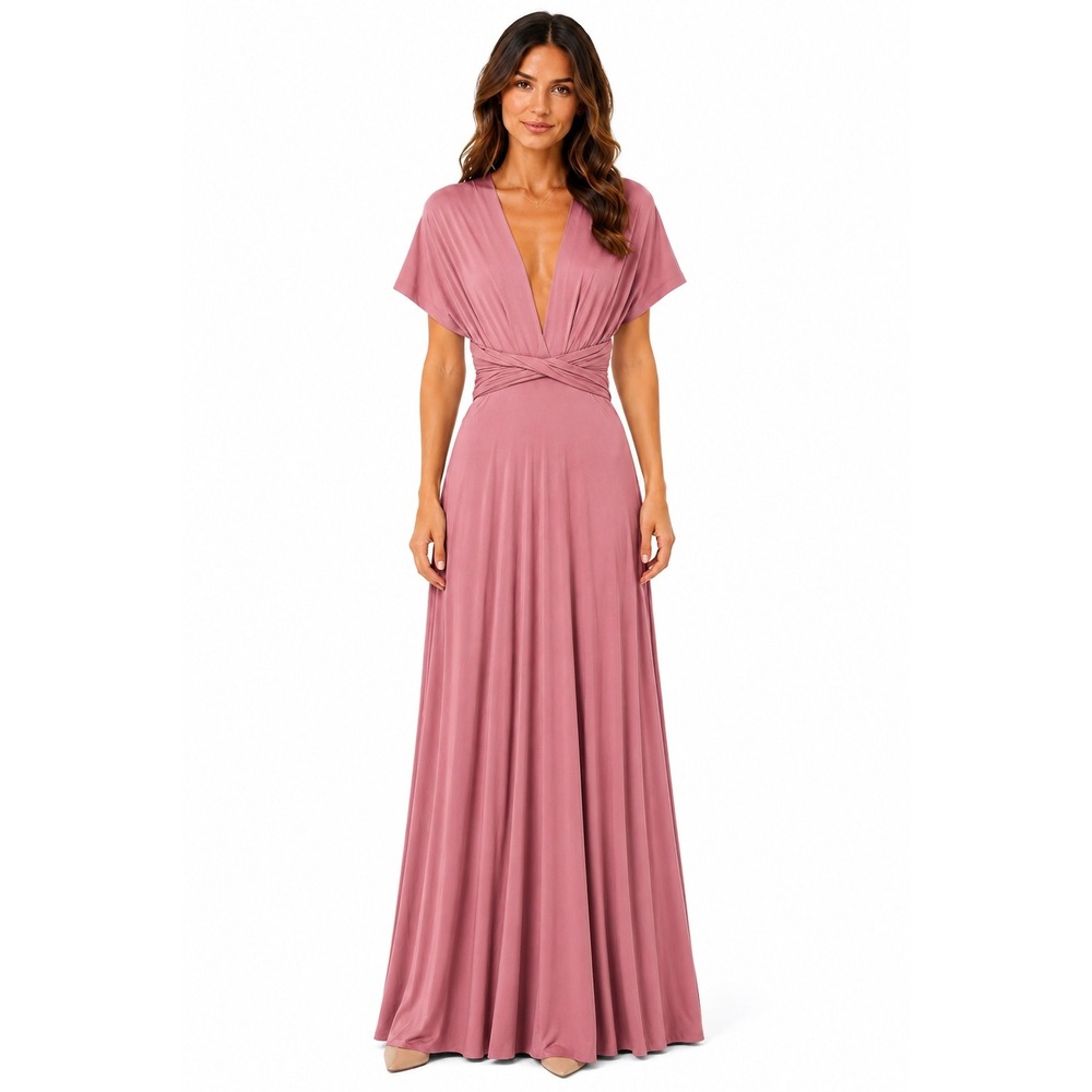 Lulus Women's V Neck Multi Way Convertible Maxi Dress Dusty Rose Pink Size Small